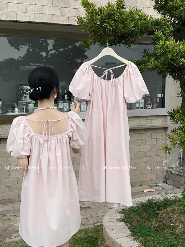 New in early summer! [am] Korean style square neck solid color medium length dress 3531# JJ