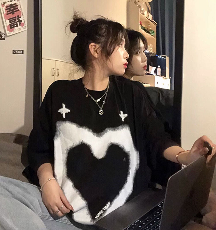 [Dake family] love printing loose short sleeve T-shirt 8040# zjy