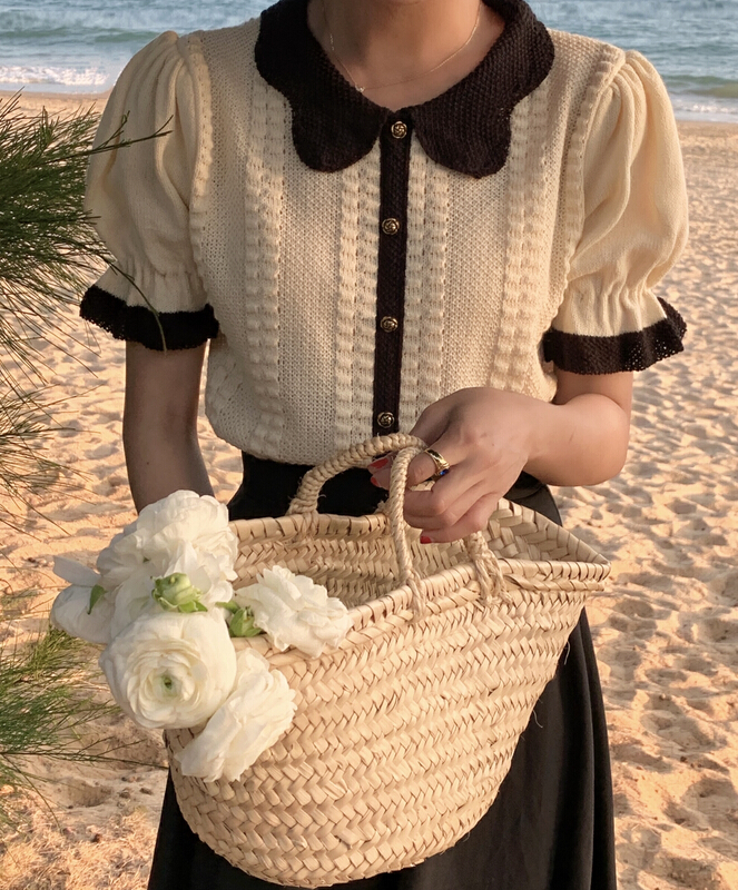 New year in early spring! [vis type] retro color matching baby collar shirt 7337# hjy