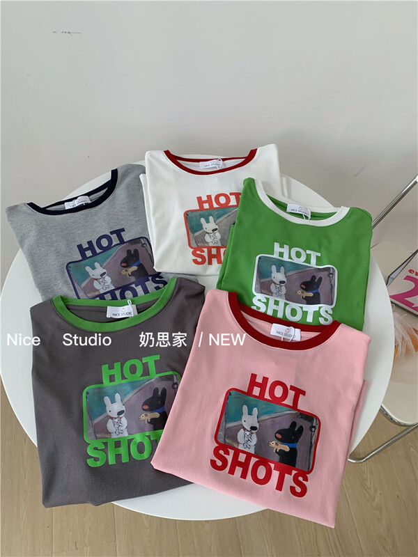 [nice studio] color contrast fashion versatile short sleeve T-shirt 3606# zxl