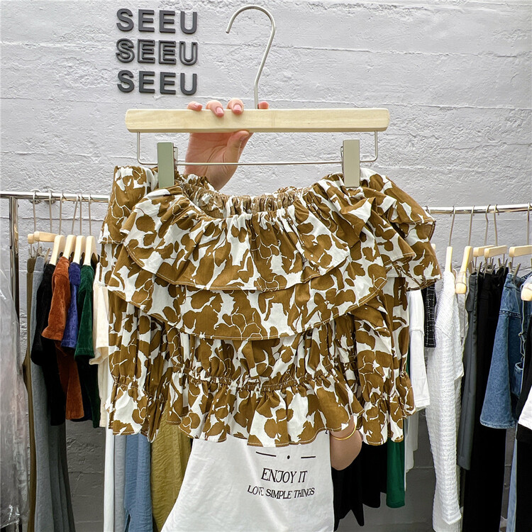 [seeu] lotus leaf one shoulder shirt designed by a minority 219# XYJ