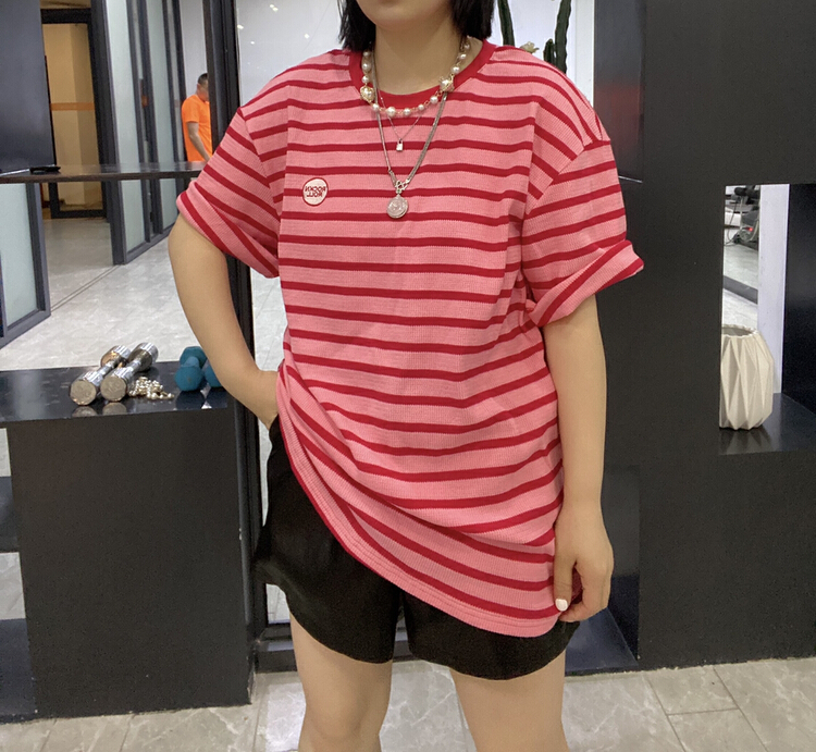 New in early summer! [Qijia +] Korean stripe embroidery short sleeve T-shirt 7526# zyh