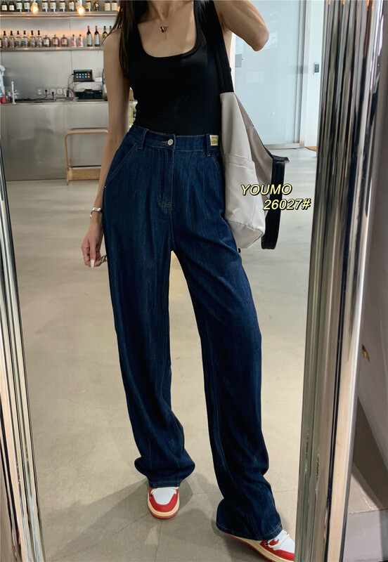 goods in stock! Summer new! [plain blue] straight label wide leg jeans 26027 \lsl