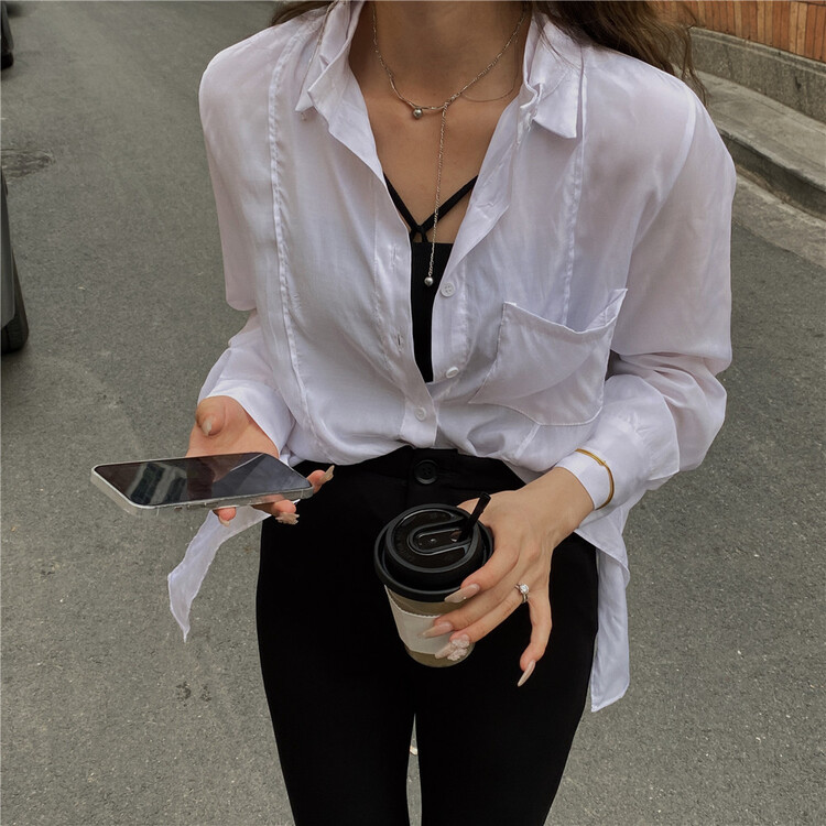 [semi plain] simple solid color single pocket sunscreen shirt v351# ZSY