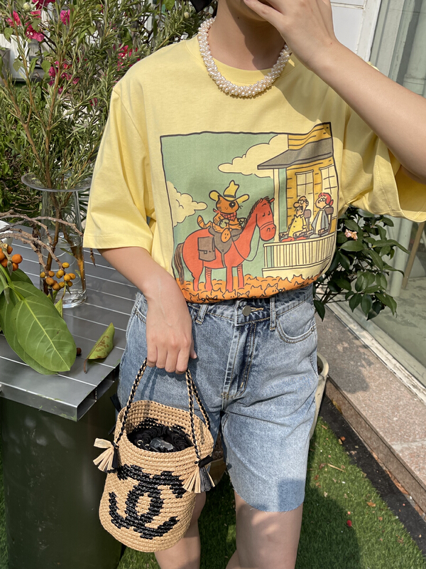 [attitude] round neck versatile Casual Short Sleeve T-shirt aq4445# ozq