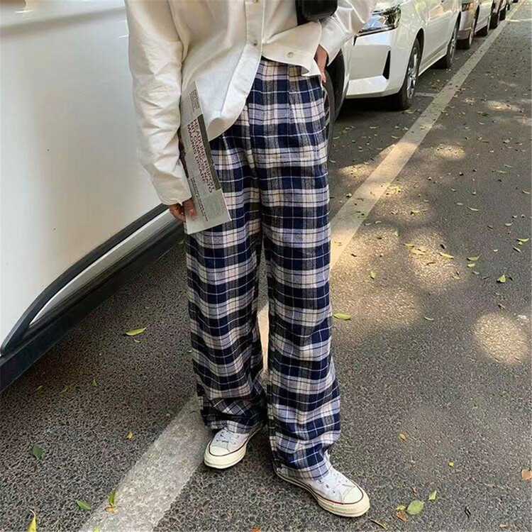 New year in early spring! [free Valley] Korean Plaid contrast color wide leg casual pants 4612# LSW