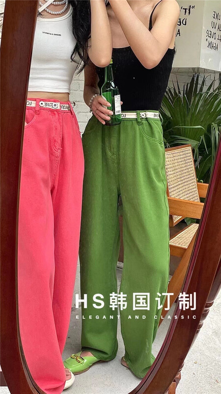 現貨!【HS韓國定製】潮流休閒腰頭字母老爹牛仔褲  0012#  HJY