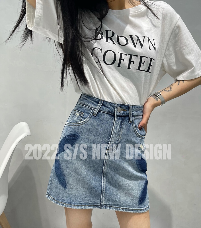 New in early summer! [Korean original] multi craft high waist A-shaped fashionable personalized denim skirt 61560# L