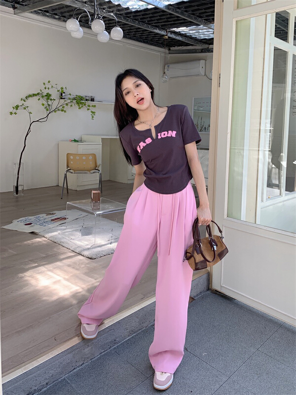 New in early summer! [timely rain] Korean style design printed short sleeved T-shirt + loose casual pants set 41315# WPL