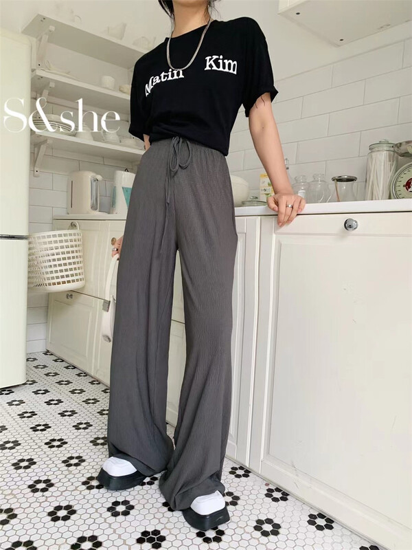 New in early summer! [she] elastic waist versatile waffle casual pants 1177a# XJ