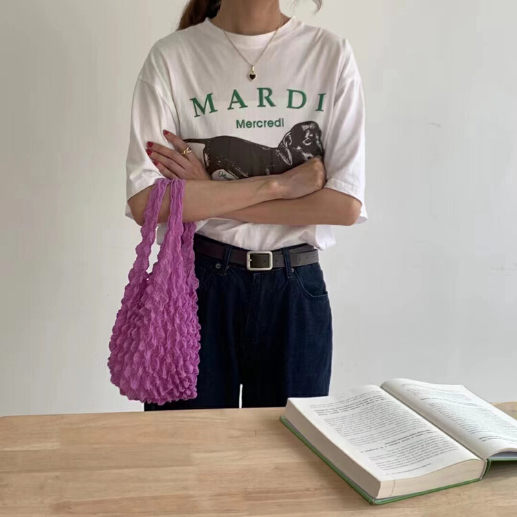 [Mi he] casual solid color lovely fold retro Bubble Mini Handbag 0008# lwy