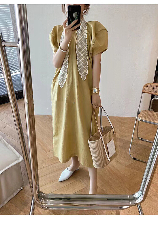 [mi ni] fashion solid color medium length dress 1062# PCZ