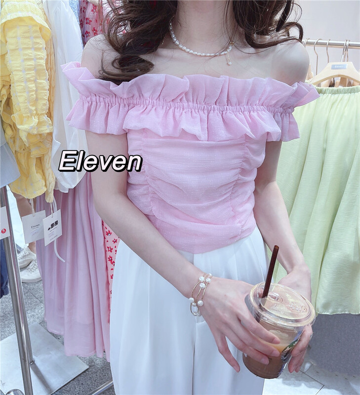 【ELEVEN】一字肩花邊甜美小衫  2528#  PCZ
