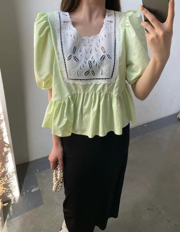 [modern 197] Korean lace stitched short shirt 7003# zyh
