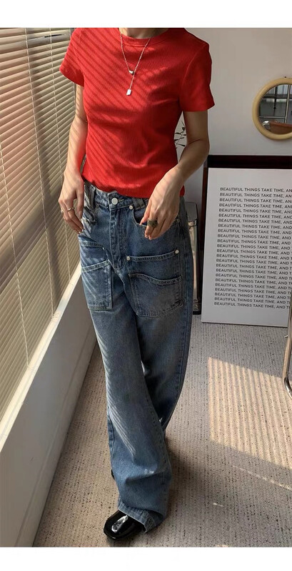 [jeans] fashion high waist straight jeans 83011# hjy