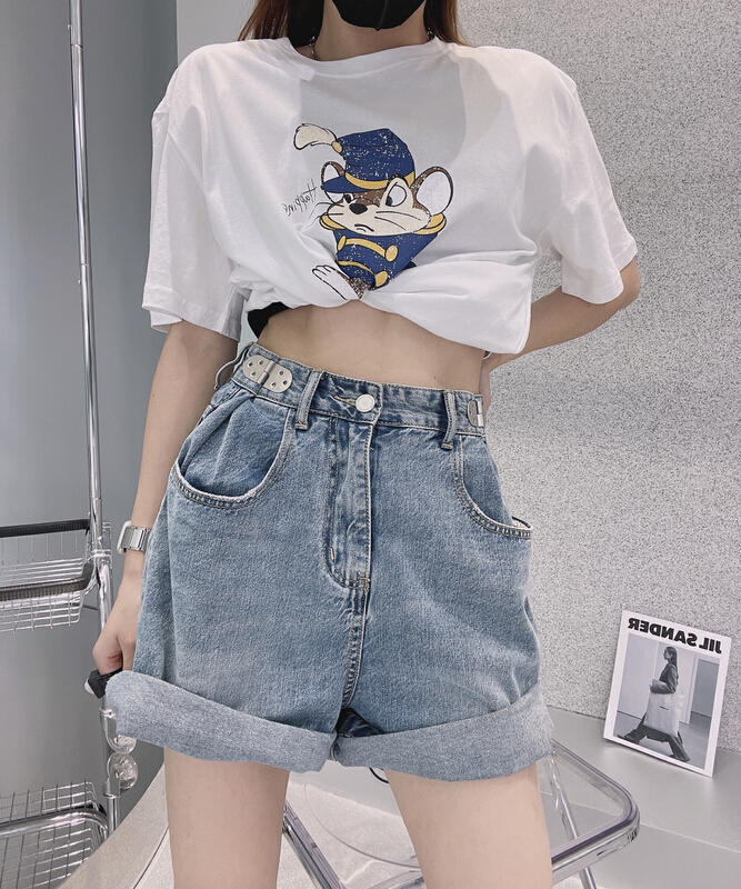 [bobo1972] featured waist and versatile ins denim shorts 225008# ozq