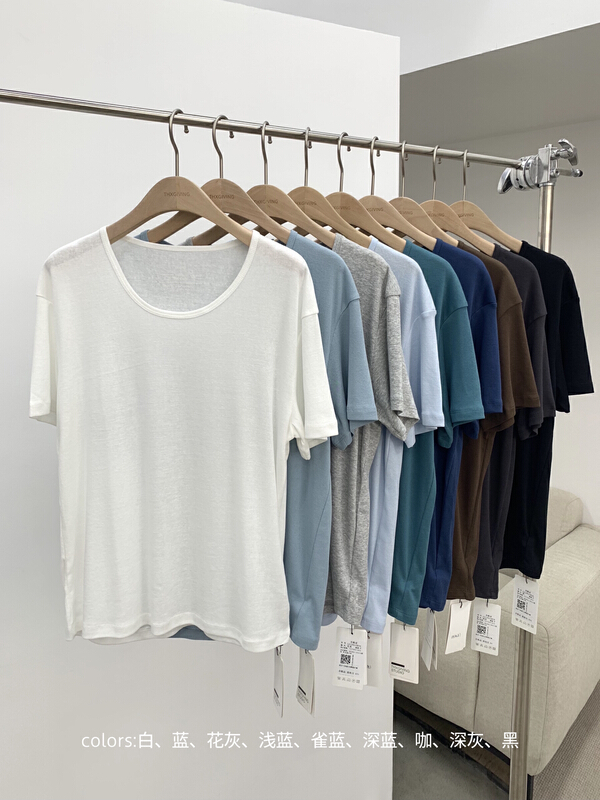 [T.G] simple and versatile solid Casual Short Sleeve T-shirt 15839# cqw