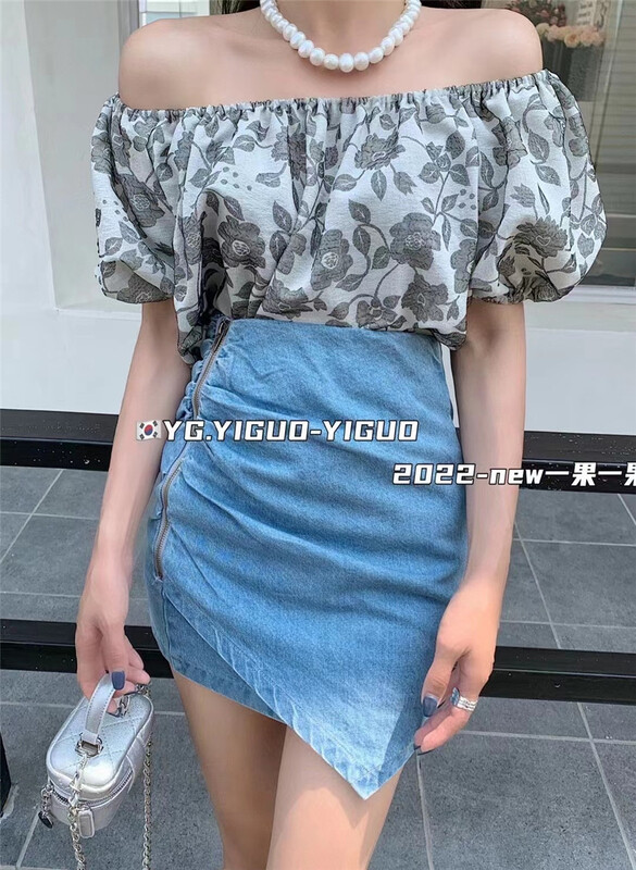 New in early summer! [yiguoyiguo] French one shoulder jacquard blouse 58253# PCZ