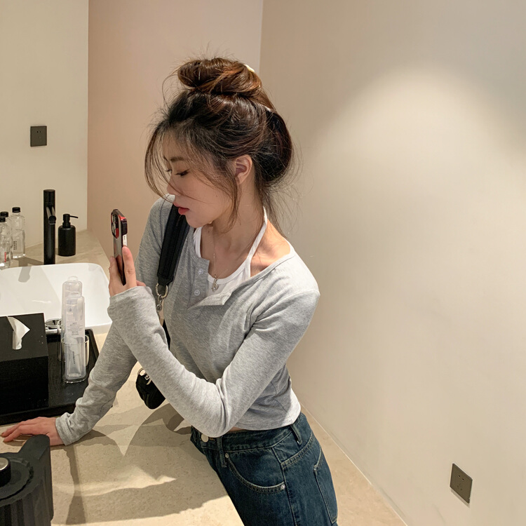 New year in early spring! [free Valley] Korean version hanging neck short style pure desire wind small shirt 4669# LSW