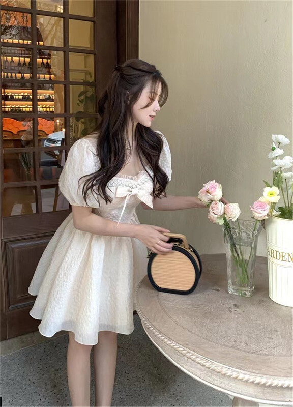 [see you] short sleeve crimp bow dress ys1-3887# PCZ