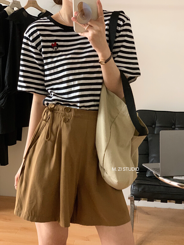 New in early summer! [m.zi studio] Korean high waist lace up casual shorts 923# HBx