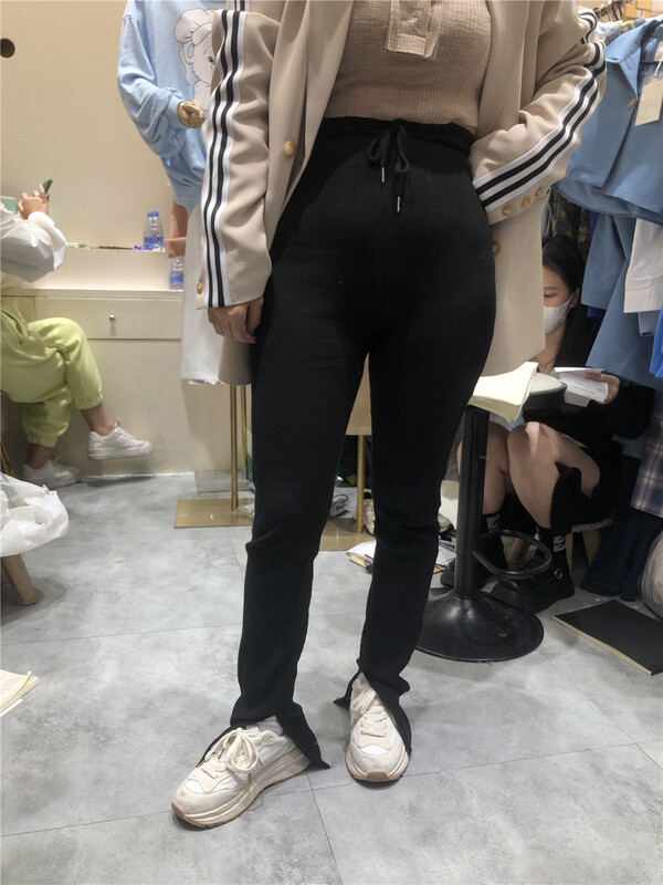 goods in stock! [sevenforershop] solid color slim fit lace up casual pants 87962# ozq