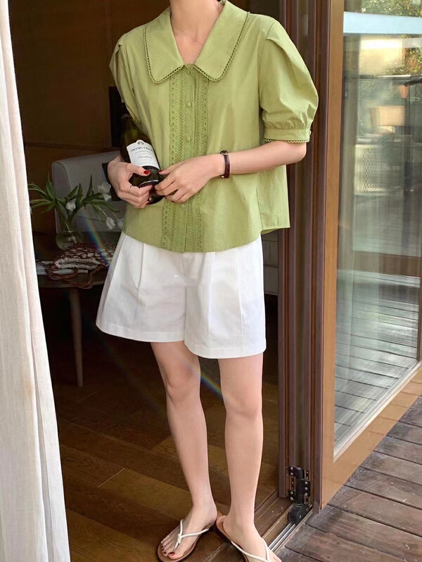 [suyar] Korean simple lace short sleeved shirt 1323# HBx