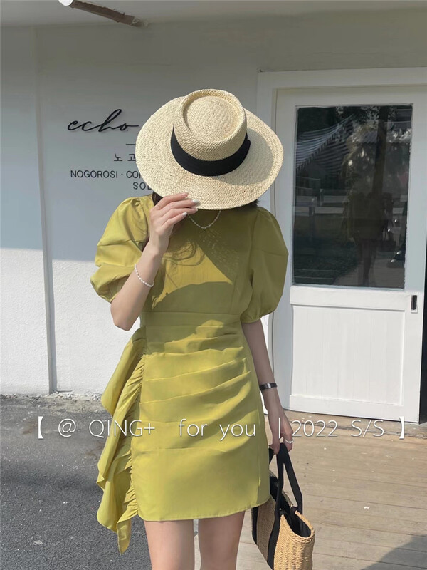 [Qingqing family] little woman round neck bubble sleeve dress 2069# XYY
