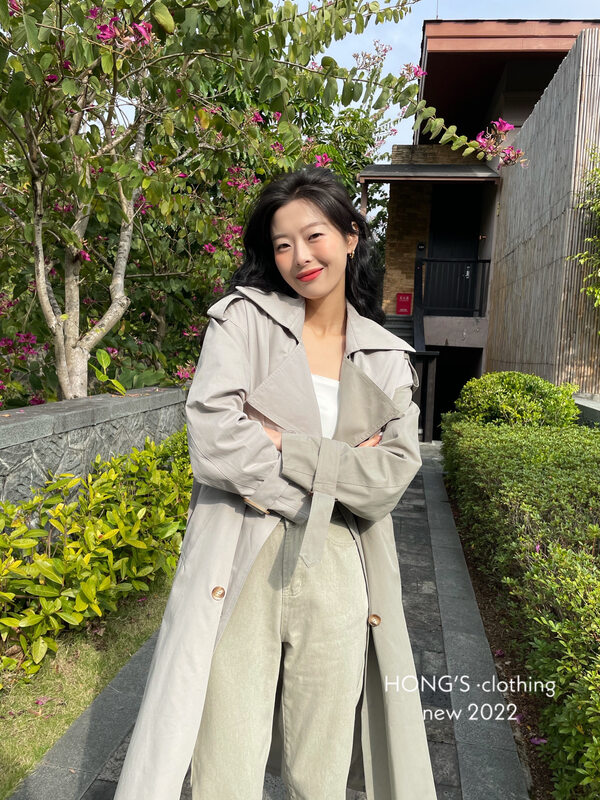 New year in early spring! [Hong's] double breasted comfortable Korean windbreaker (with belt and cuff) 2516# ll