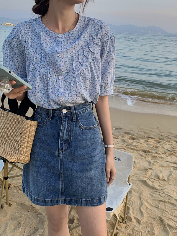 [bee Street] sweet and versatile Round Neck Shirt 9131# lwy