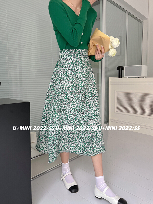 New year in early spring! [U + Mini] Korean version gentle wind broken flower medium length skirt d0535# jhy