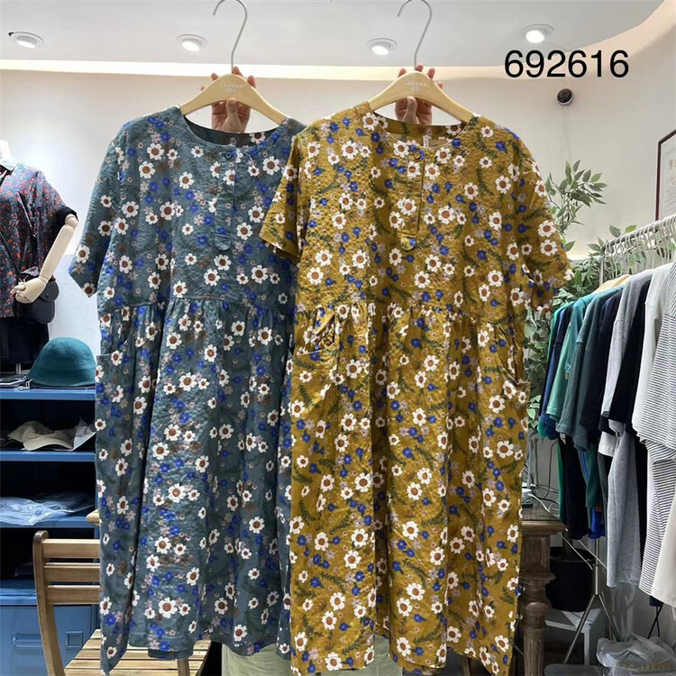 [twenty printed wood] loose round neck lady dress 692616# L