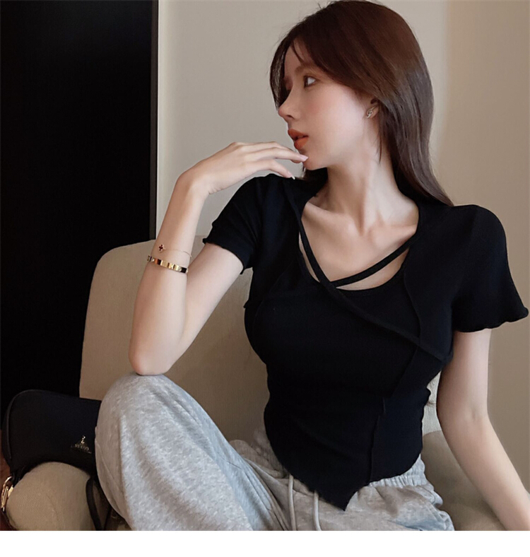[Fanfan] fashion irregular belt cross round neck temperament blouse 3303-1# JJ