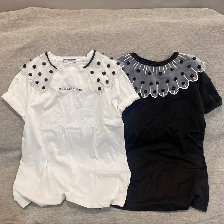 [Qijia +] collar letter embroidery short sleeve T-shirt 7578# zyh