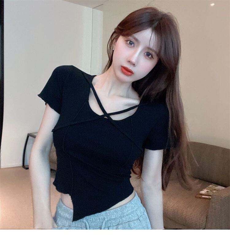 goods in stock! New in early summer! [Baobao] design sense versatile irregular hem short sleeve T-shirt 3303# ozq