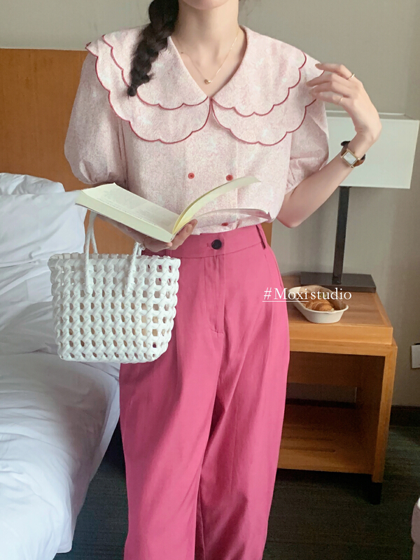 [Moxi] Korean temperament aging double lace collar shirt 56529# XJ