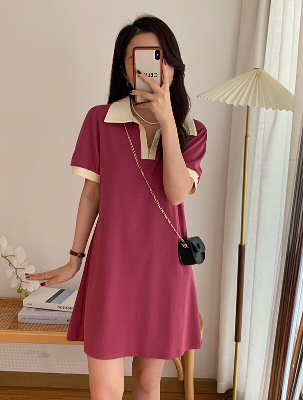 [victory. 2] Korean color blocked polo collar dress b150# WPL