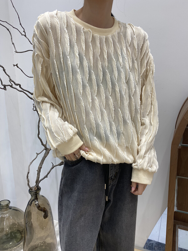 New year in early spring! [Bu class] Korean round neck three-dimensional corrugated niche long sleeve T-shirt 13381# zxl