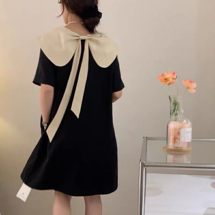 [come and see] Korean minority design with two large bow tie contrast color dresses 1131# JJ in front and back