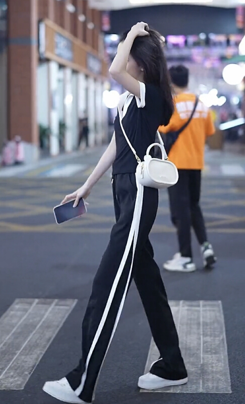 [JH] net red color contrast short sleeved shirt + color contrast casual pants suit (suit only) 41590# PCZ