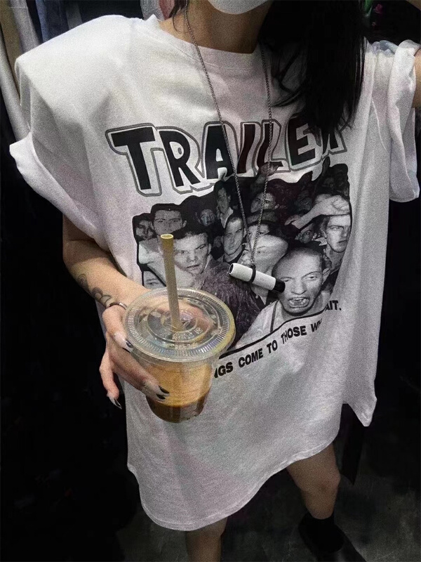 [Yan Zhen] Street Fashion Figure print hip hop loose short sleeve T-shirt 98701# PCZ