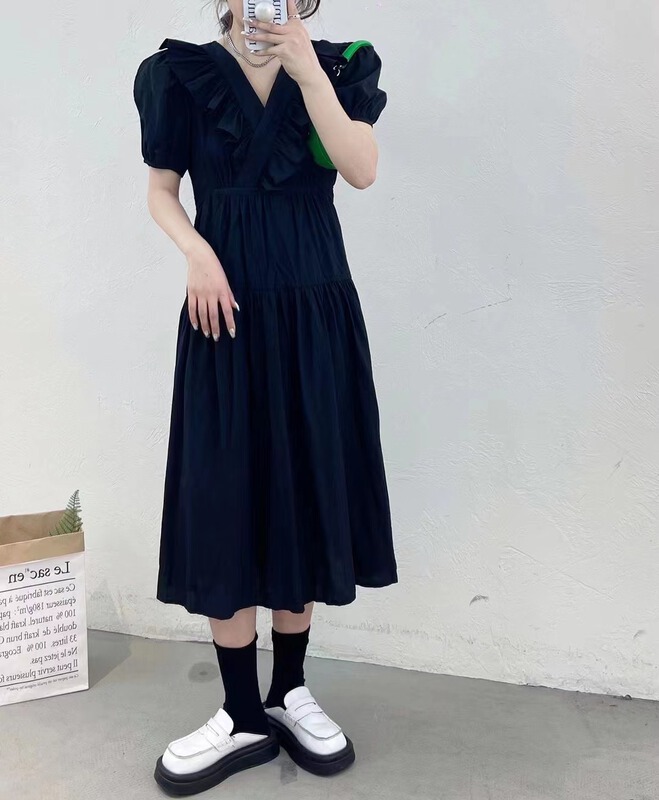 [Fai] fashion lace up mid length dress 8791# ZZL