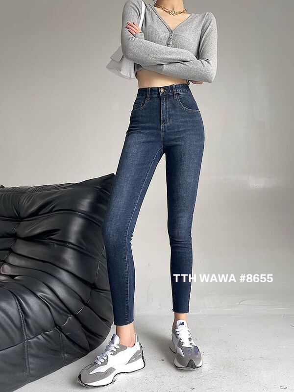 [Wawa] elastic high waist and small leg jeans 8655# CJJ