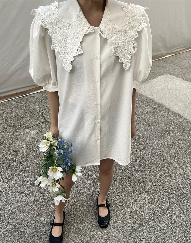 [open] lace edge big Lapel sweet dress 3696# ozq