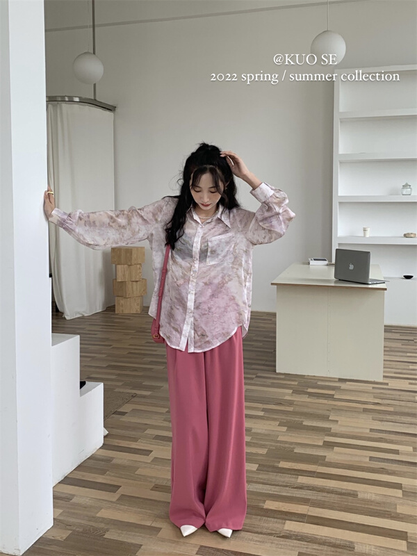 New in early summer! [kuose koser] fashion Versatile Single breasted printed shirt 89860# WPL