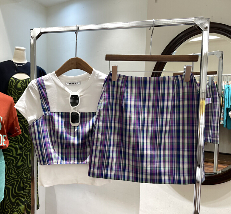 [trust me] checkered temperament slim skirt 67620# ozq