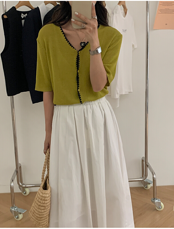 [the mind] fashion color contrast versatile knitted cardigan 71051# XYJ