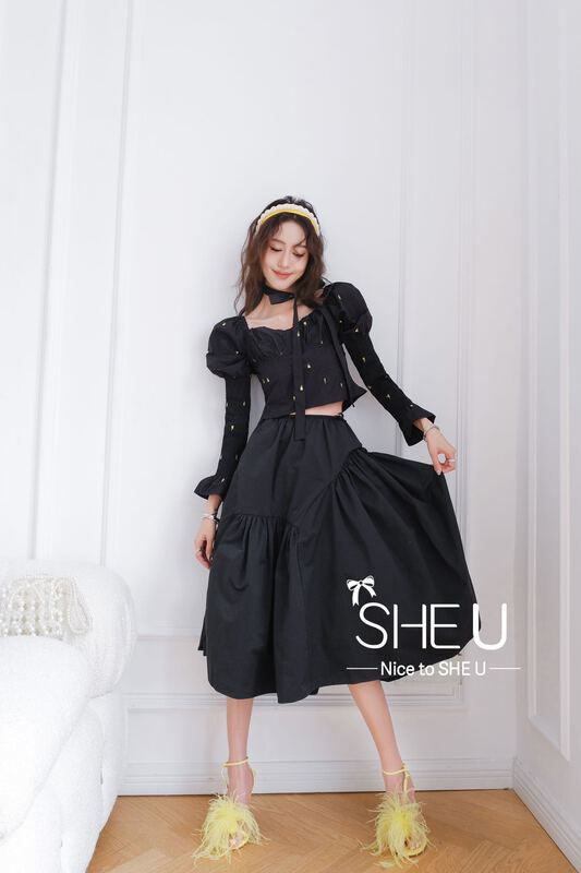 原價84.60! 早春上新!【SHE U】 韓版百搭純色半身裙  c50119#  CQW