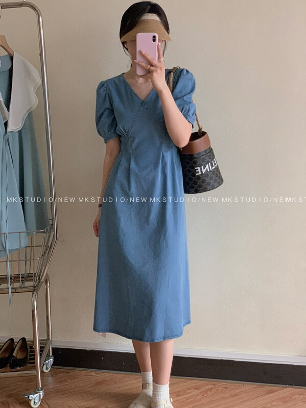 [MK] bubble sleeve fashion versatile dress 3229-1# hjy