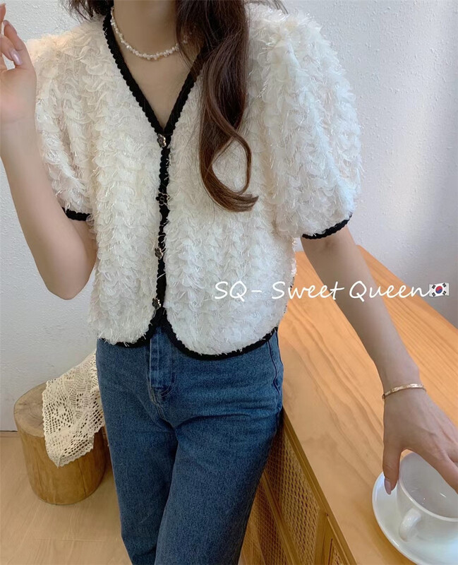 初夏上新!【SQ】韓版撞色V領小衫  8830#  ZXX